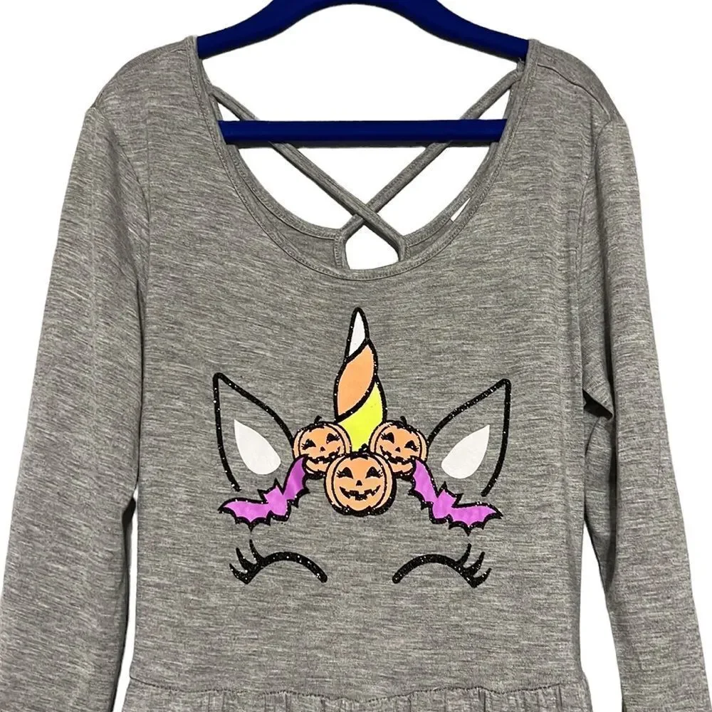 Halloween Dress Girl's 12 Unicorn Long Sleeve Criss Cross Back Midi Justice NEW